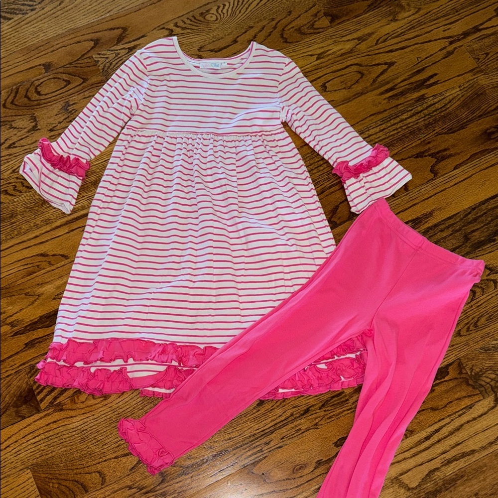 Girls striped long sleeved dress with ruffle details and matching leggings NWOT